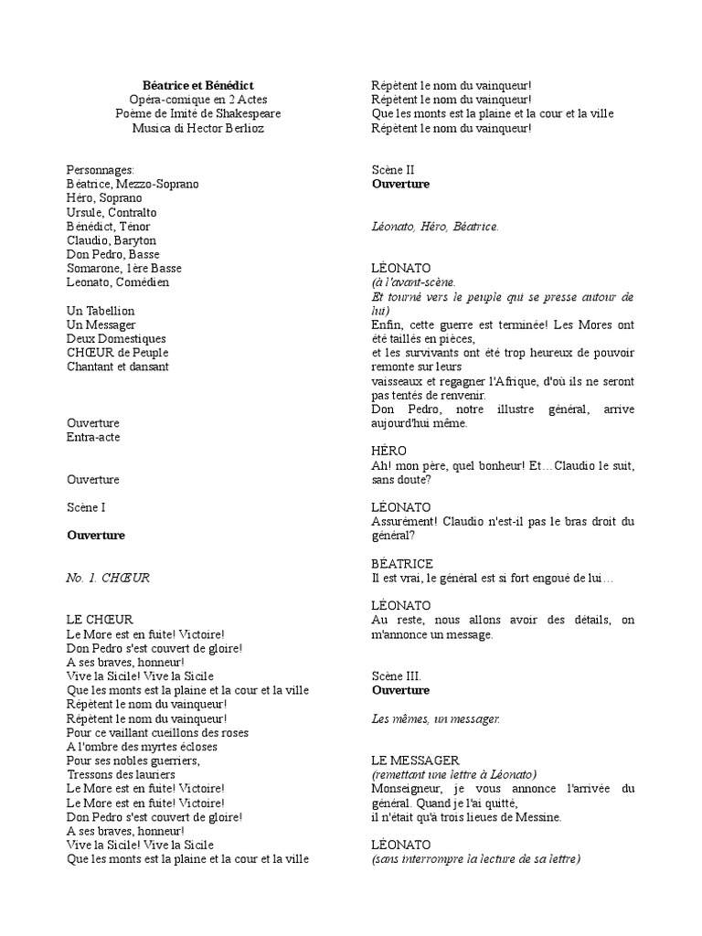 Hector Berlioz Béatrice Et Bénédict - Libretto | PDF