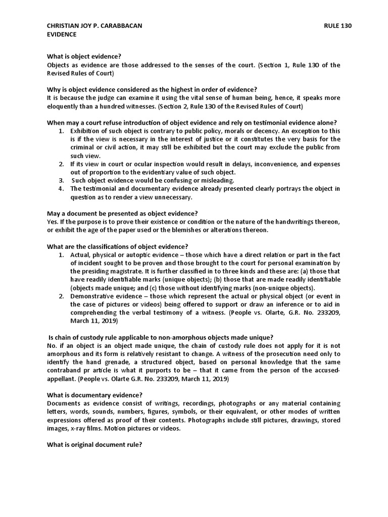 Understanding Object Evidence in Court | PDF | Parol Evidence Rule ...