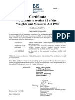 Certificate: Pursuant To Section 12 of The Weights and Measures Act 1985
