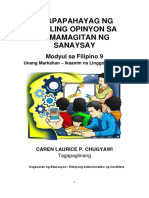 FIL9 - Q1 - W6a - Pagpapahayag NG Sariling Opinyon Sa Pamamagitan NG Sanaysay - Chugyawi - MP - V4