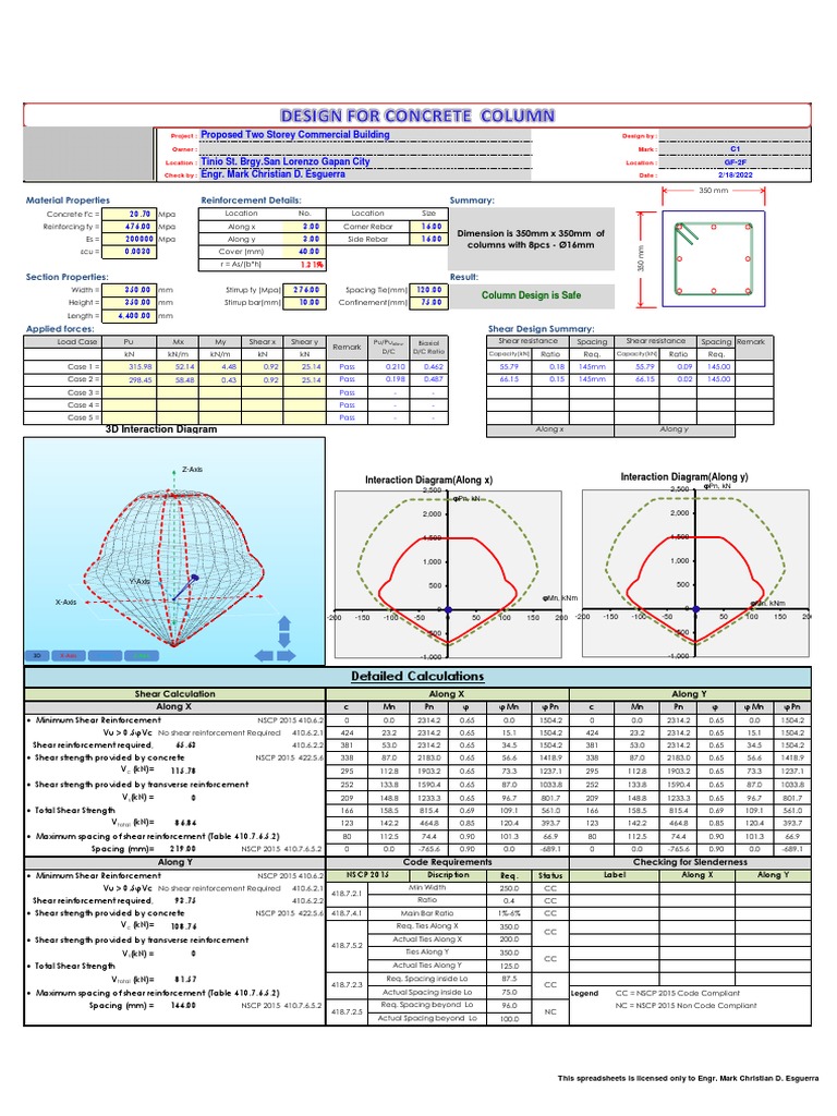Dimension Is 350mm X 350mm of Columns With 8pcs - Ø16mm: Proposed Two ...