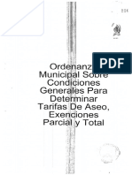 Ord. Municipal Sobre Condiciones Generales para Determinar Tarifas de Aseo, Exenciones Parcial y Total