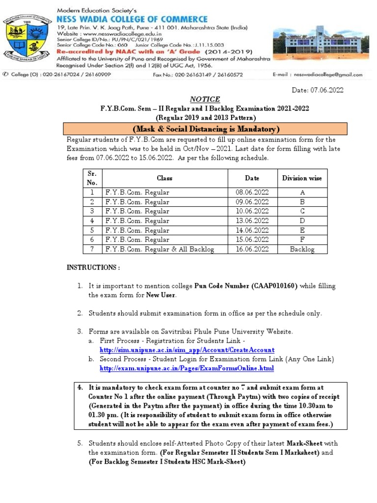 Notice FY - Examination-Form Students - March-22 | Download Free PDF ...