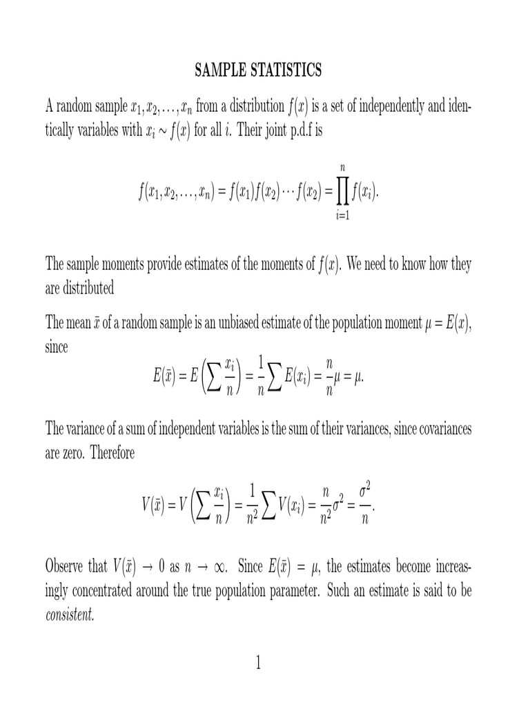 Sample Statistics N I N I PDF Variance Chi Squared Distribution