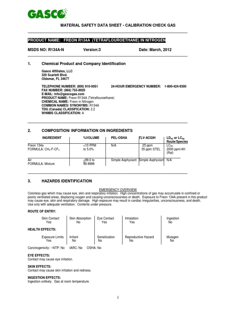 Material Safety Data Sheet - Calibration Check Gas | PDF | Water ...
