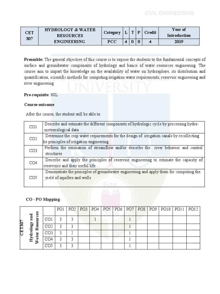 Cet 307 Syllabus Pdf Hydrology Flood