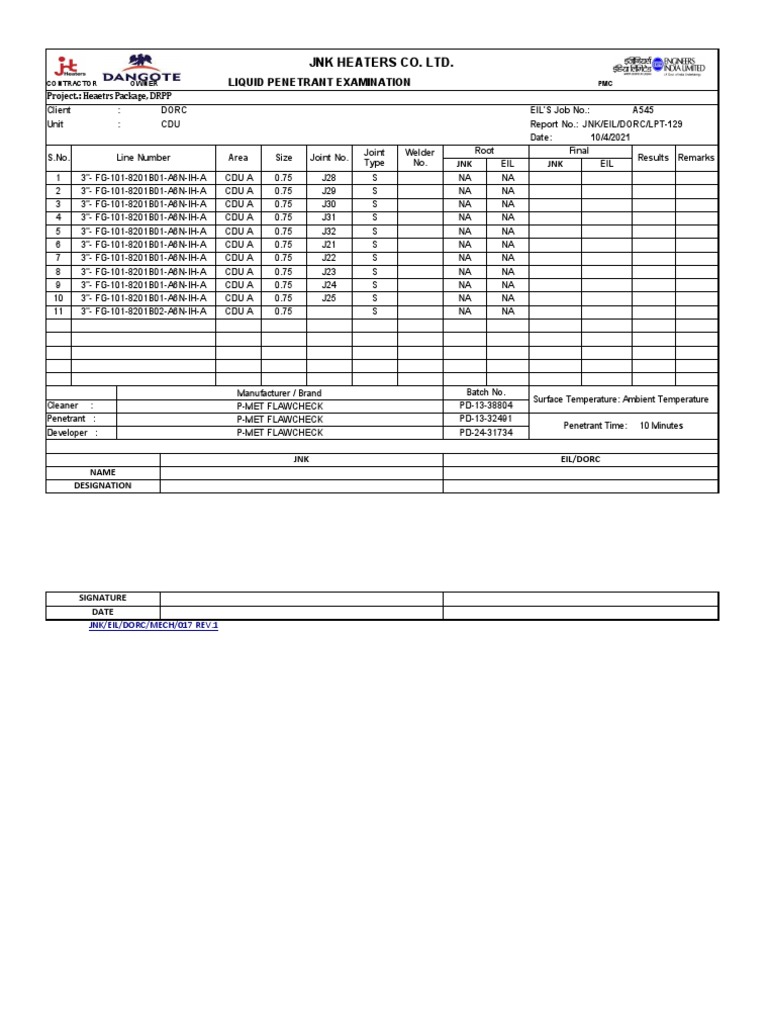 JNK Heaters Co. LTD. Liquid Examination PDF Mechanical