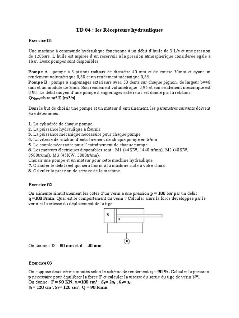 Calculs de puissance en hydraulique PDF Pompe Puissance (physique) — free download