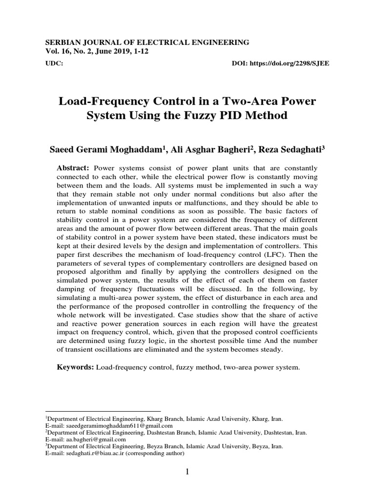 Fuzzy PID Load-Frequency Control System | PDF | Control Theory | Fuzzy ...