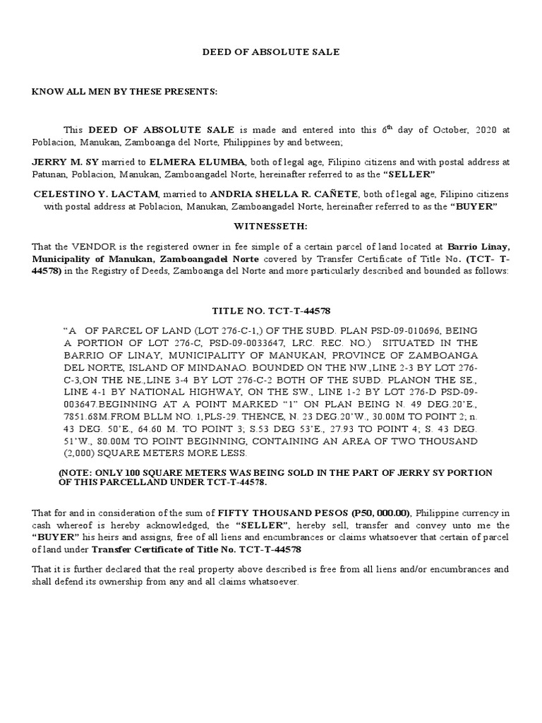 Andria DEEDOFABSOLUTESALE PDF Real Estate Justice