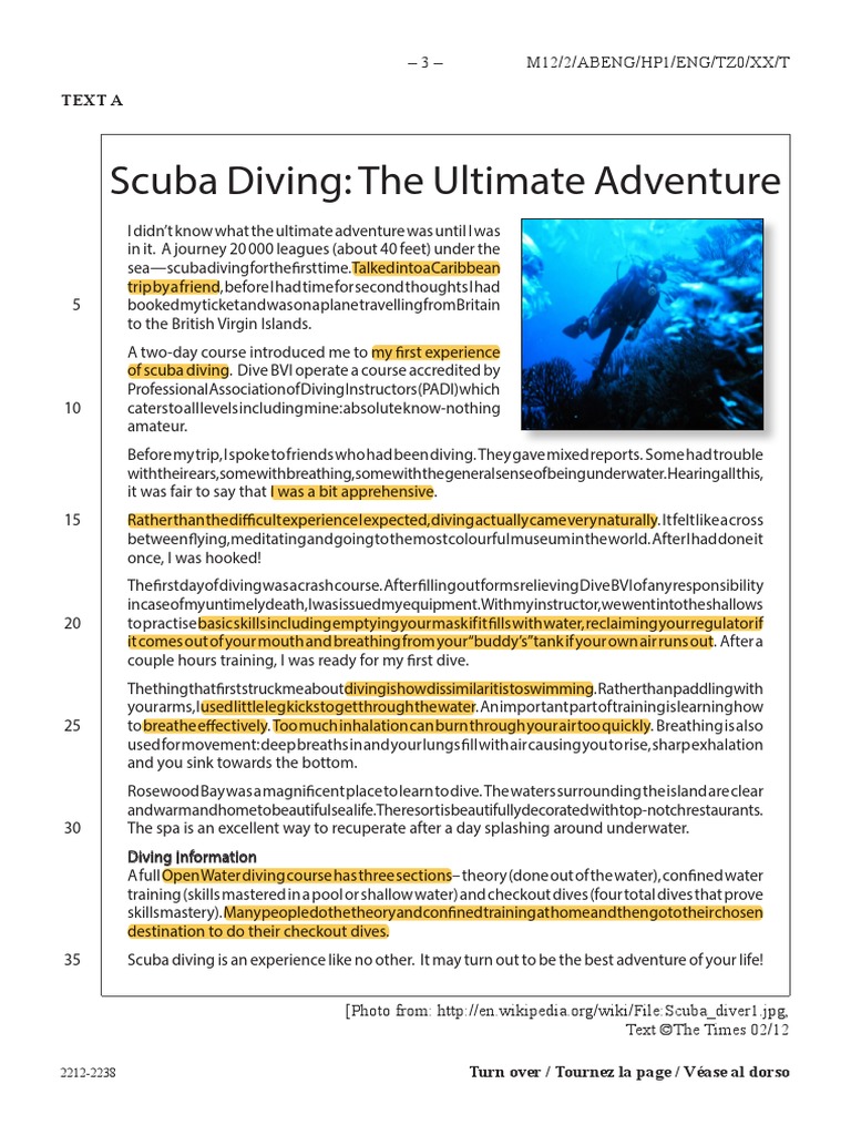 Paper 2 Reading Text - Q - Answers May 2012 | PDF | Scuba
