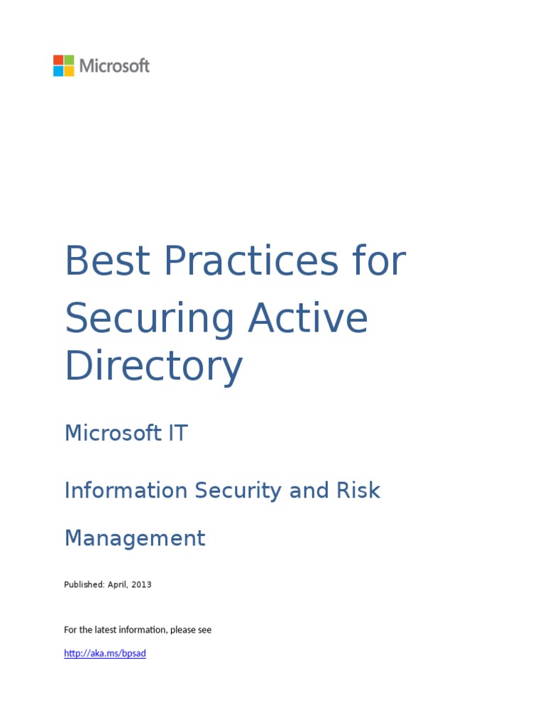 Best Practices For Securing Active Directory | PDF | Active Directory ...