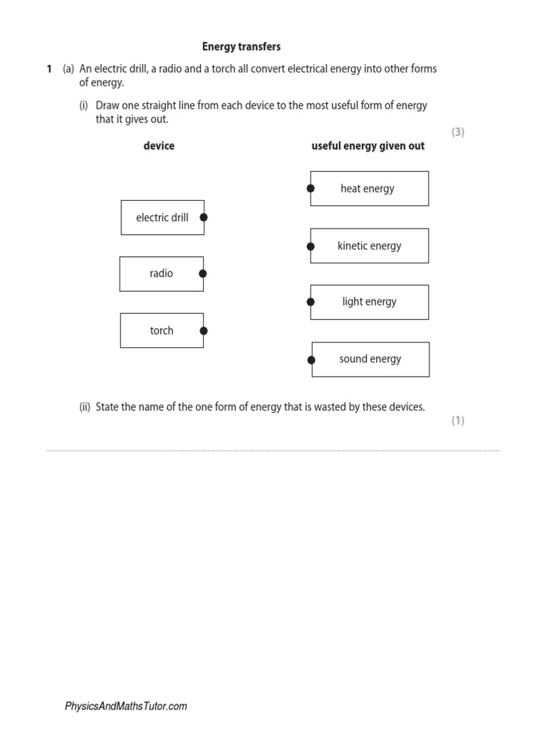 Energy Transfers 1 (A) An Electric Drill, A Radio and A Torch All Convert Electrical Energy Into