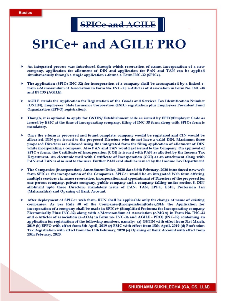 An Overview of the SPICe, AGILE, and SPICe+ Forms for Streamlined