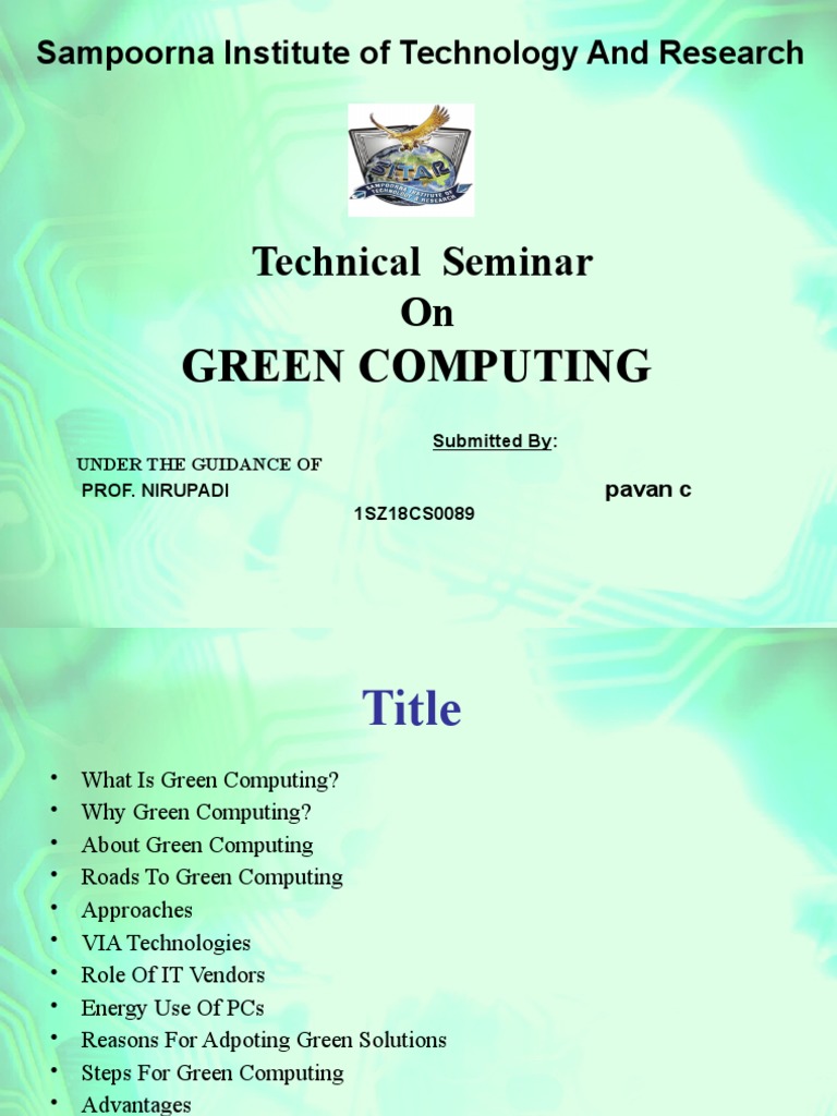 Green Computing Seminar Overview | PDF | Economies | Office Equipment