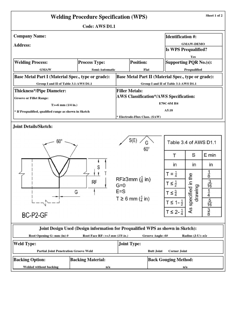 Welding Procedure Specification Sample Welding Construction