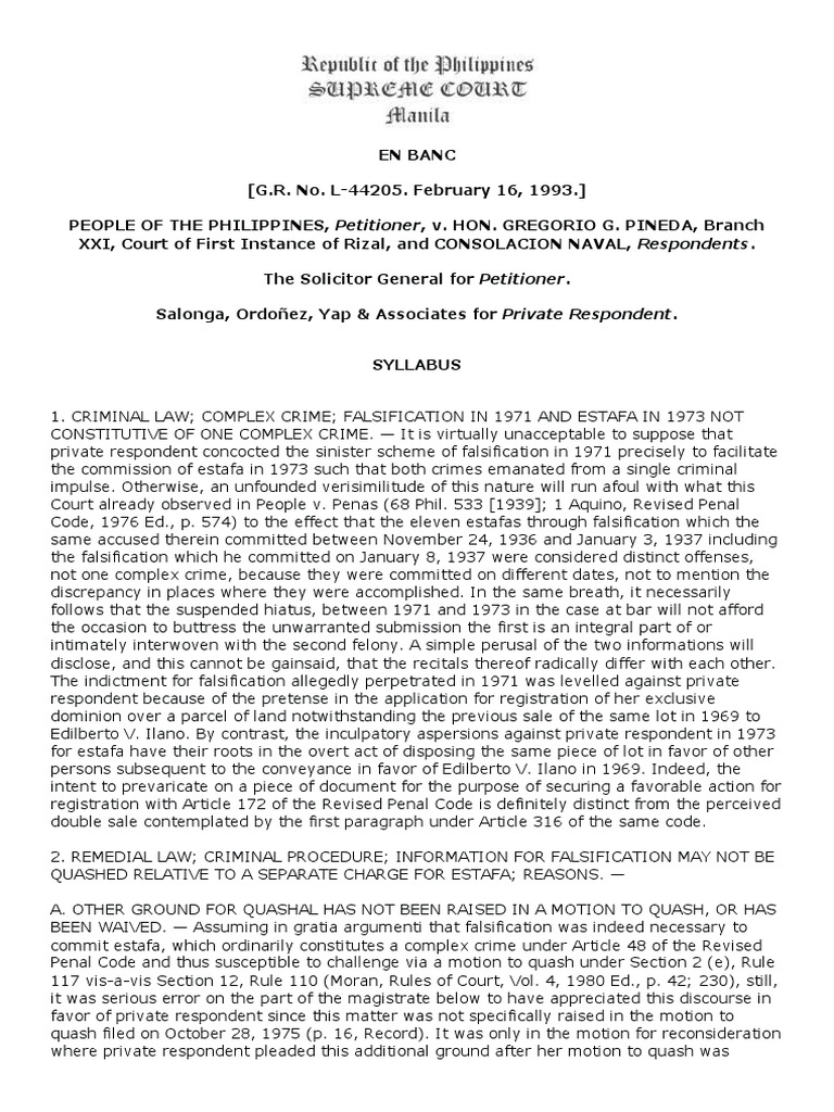 Falsification and Estafa Case Analysis | PDF | Double Jeopardy | Acquittal