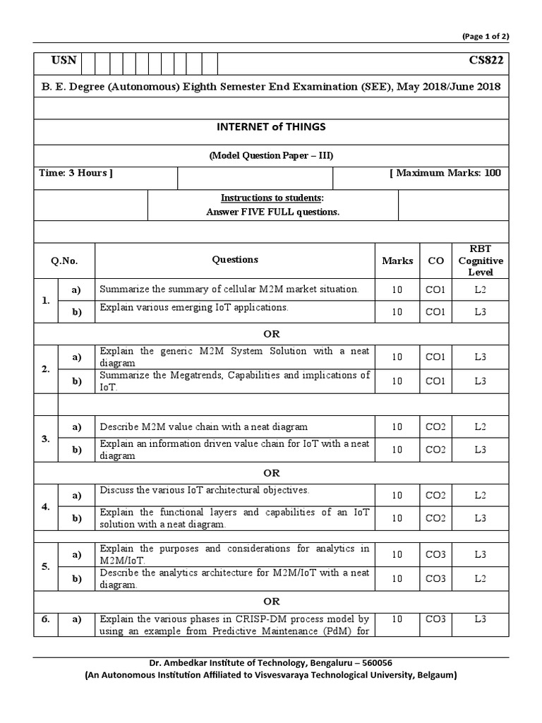 IoT ELE Model Question Paper 3 | PDF | Internet Of Things | Information Age