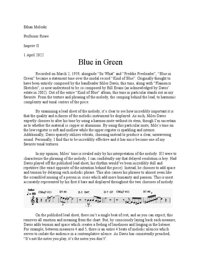Blue in Green Paper PDF Chord (Music) Mode (Music)