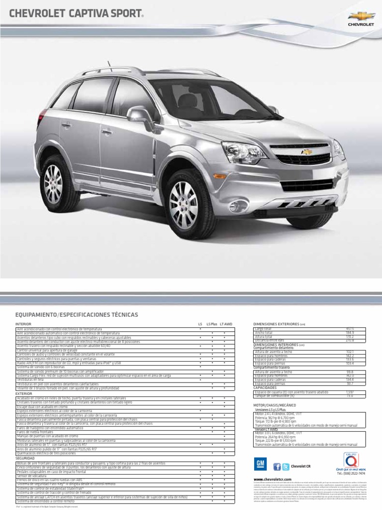 Ficha Tecnica Chevrolet Captiva 2012 | PDF | Sistema de freno ...