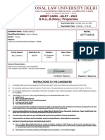 National Law University Delhi: B.A.LL.B. (Hons.) Programme Admit Card - Ailet - 202