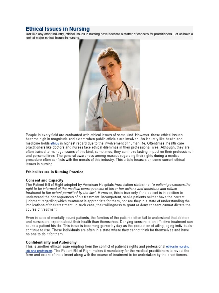 Ethical Issues in Nursing | PDF | Medical Ethics | Nursing