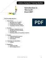 Introduction To Microsoft Excel 2007: Class Learning Objectives