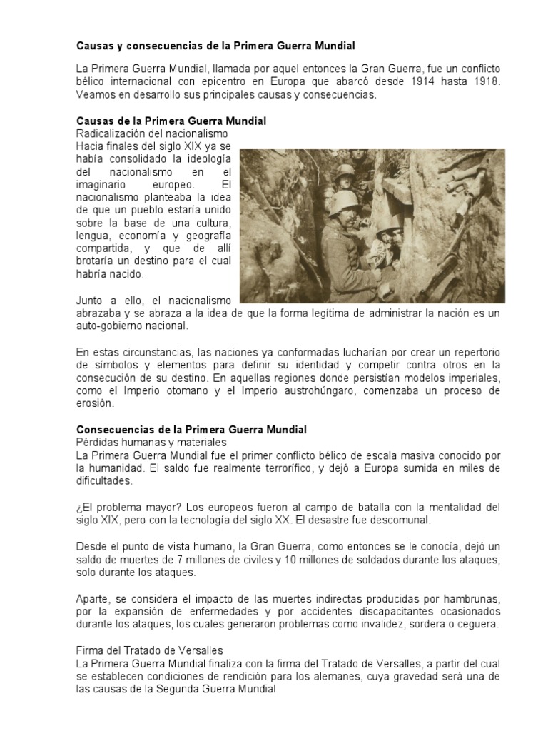 Causas y consecuencias de la Primera Guerra Mundial | PDF | Primera ...