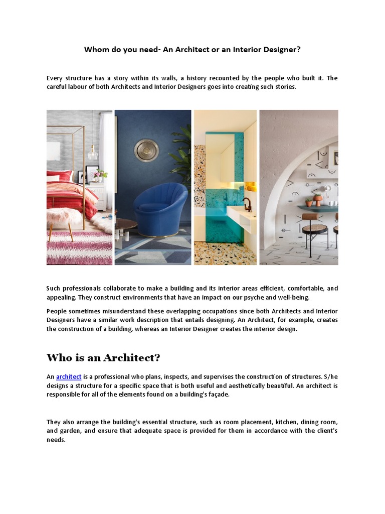 Architect Vs Interior Designer | PDF | Interior Design | Architect