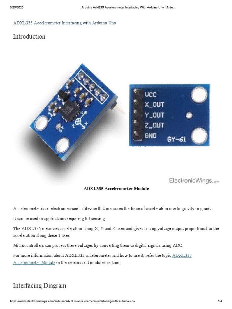 Arduino Adxl335 Accelerometer Interfacing With Arduino Uno | PDF ...
