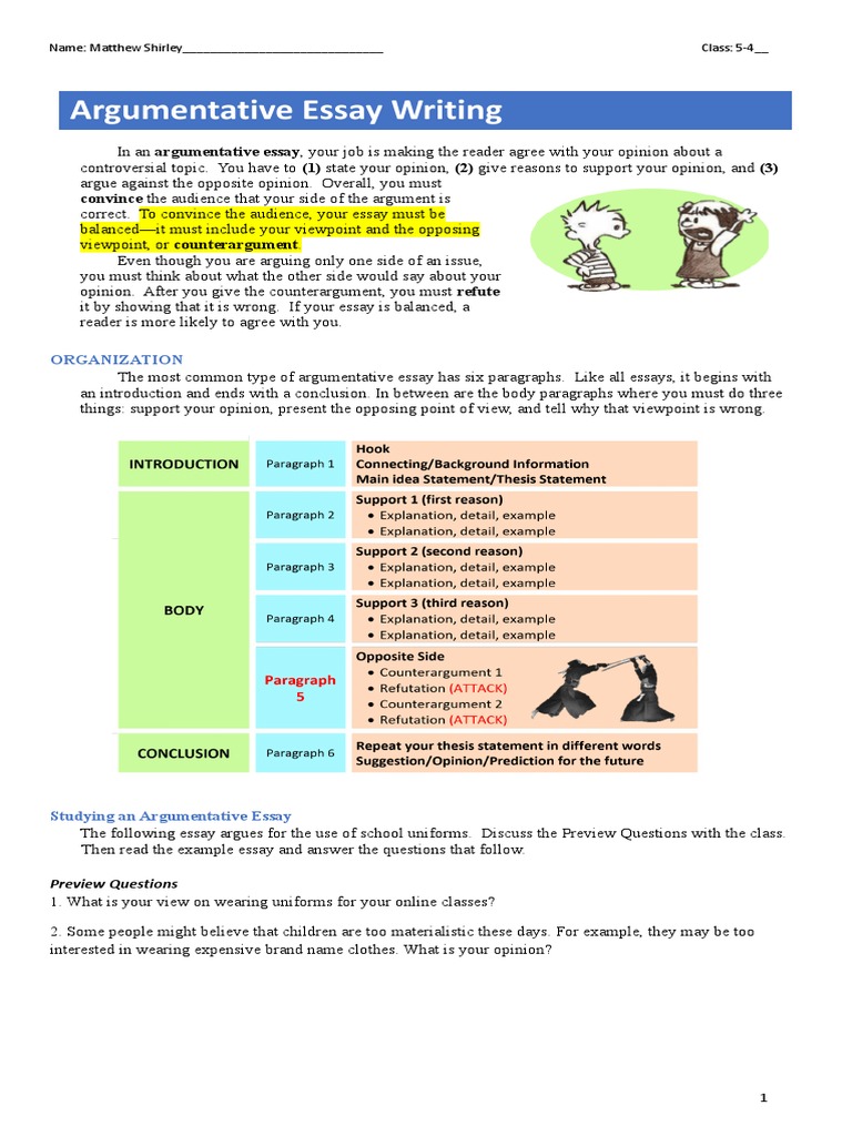 argumentative essay worksheets pdf