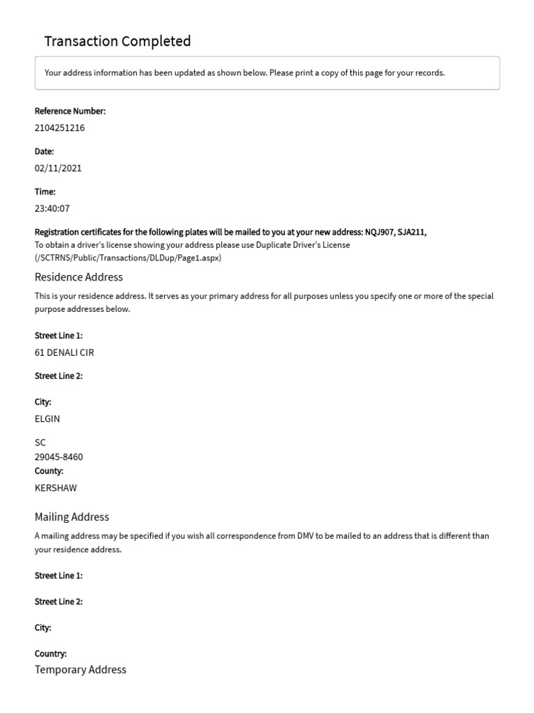 SCDMV Public ServicesAddress Change PDF