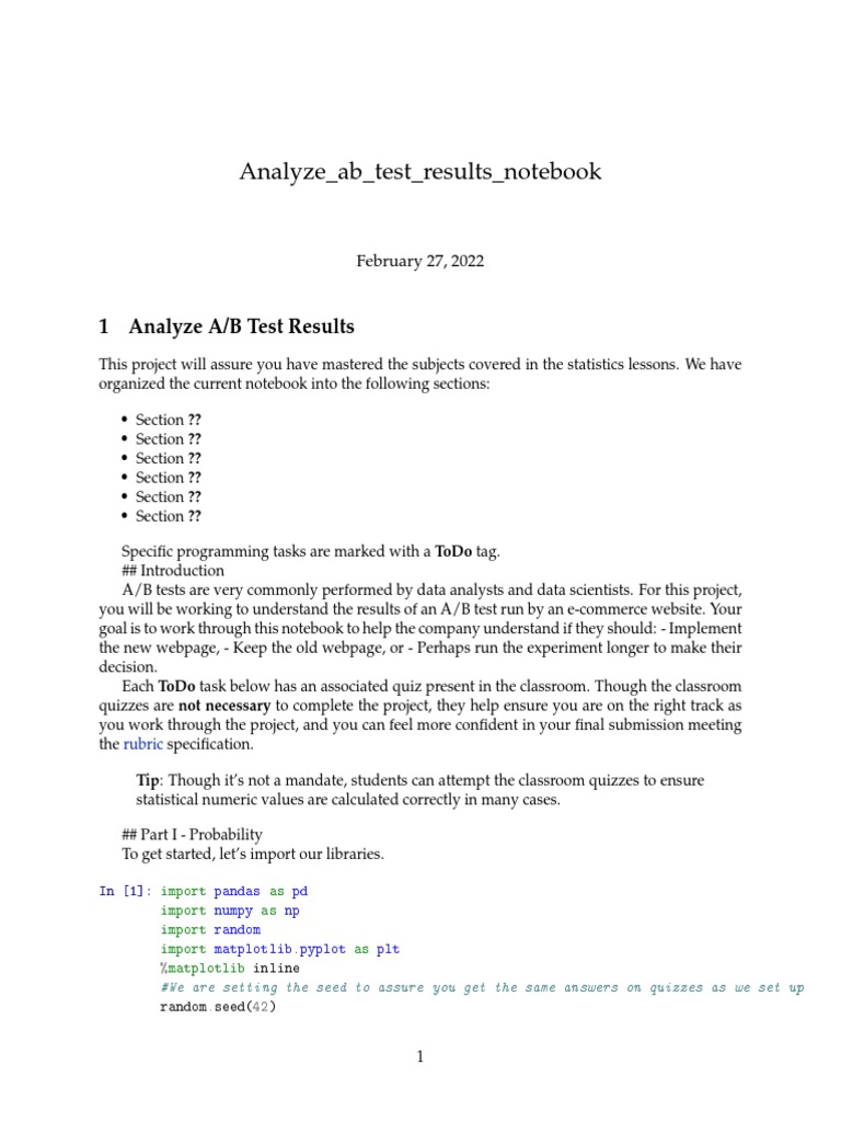 A/B Test Results Analysis Guide | PDF | P Value | Logistic Regression