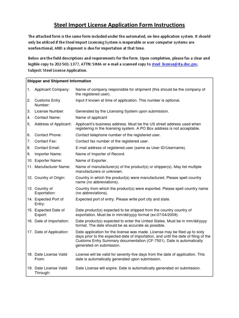 Steel Import License Application PDF Exports User
