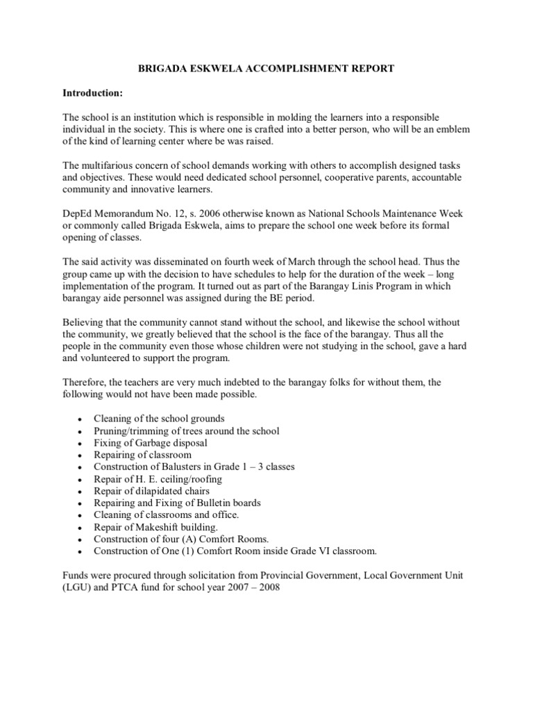 Brigada eskwela accomplishment report docx document vrogue co