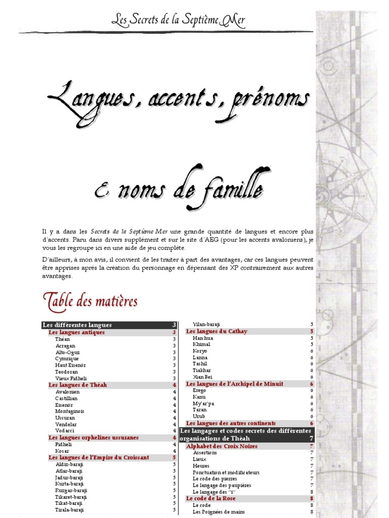 Langues Accents Noms Prenoms 7th Sea Communication