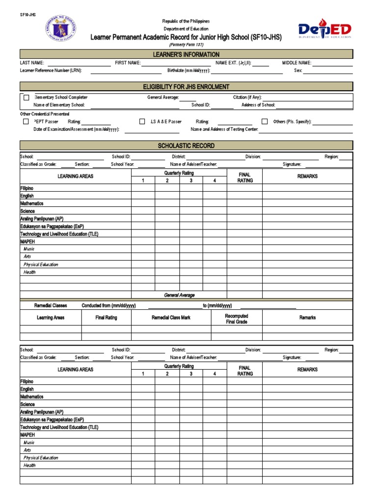 Junior High School Academic Record | PDF | Middle Schools