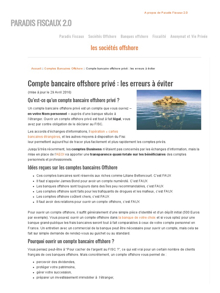 Compte Bancaire Offshore Privé Les Erreurs À Éviter | PDF | Banques |  Paradis fiscal