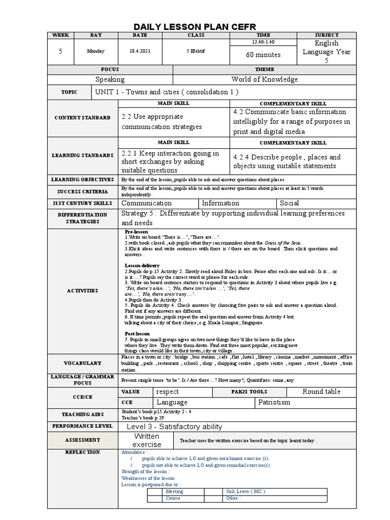 Year 5 English Lesson: Towns & Cities | PDF | Communication | English ...