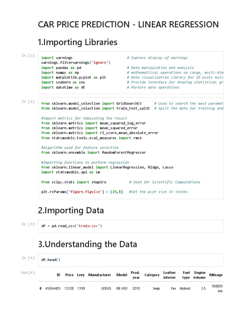 CAR PRICE PREDICTION USING LINEAR REGRESSION | PDF | Root Mean Square ...