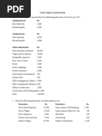 Cost Sheet Questions