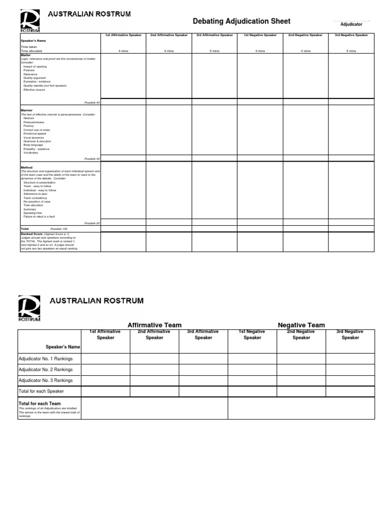 Debate Competition Adjudication Sheet | PDF | Cognition | Human ...