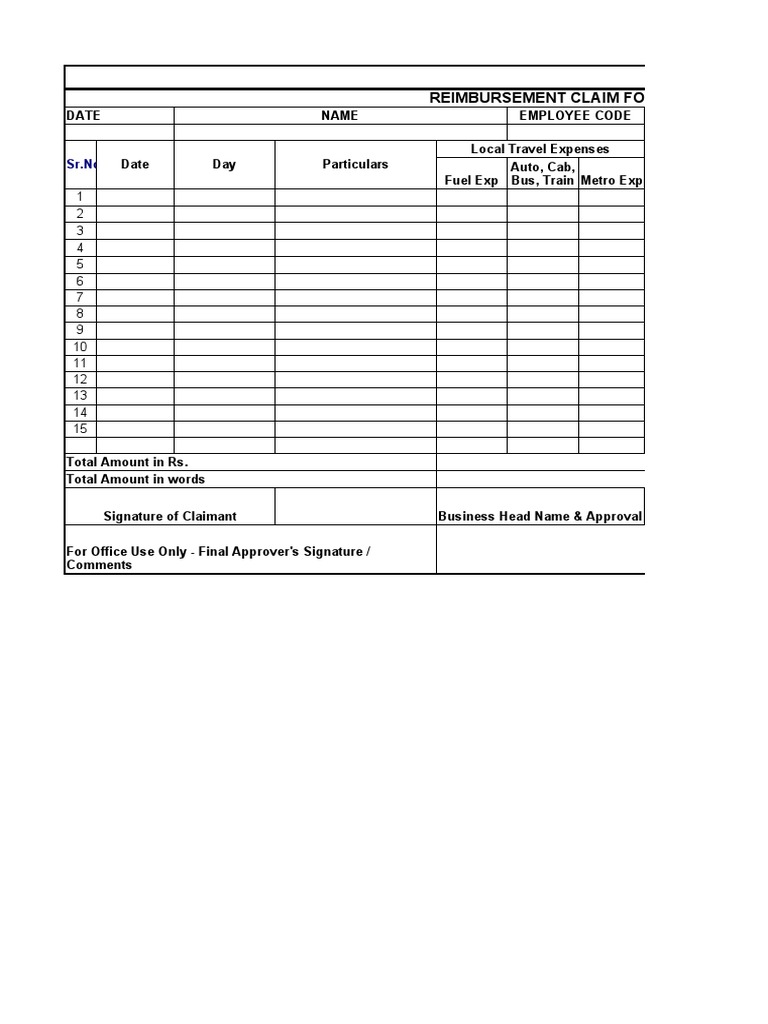 REIMBURSEMENT CLAIM FORM Format | PDF