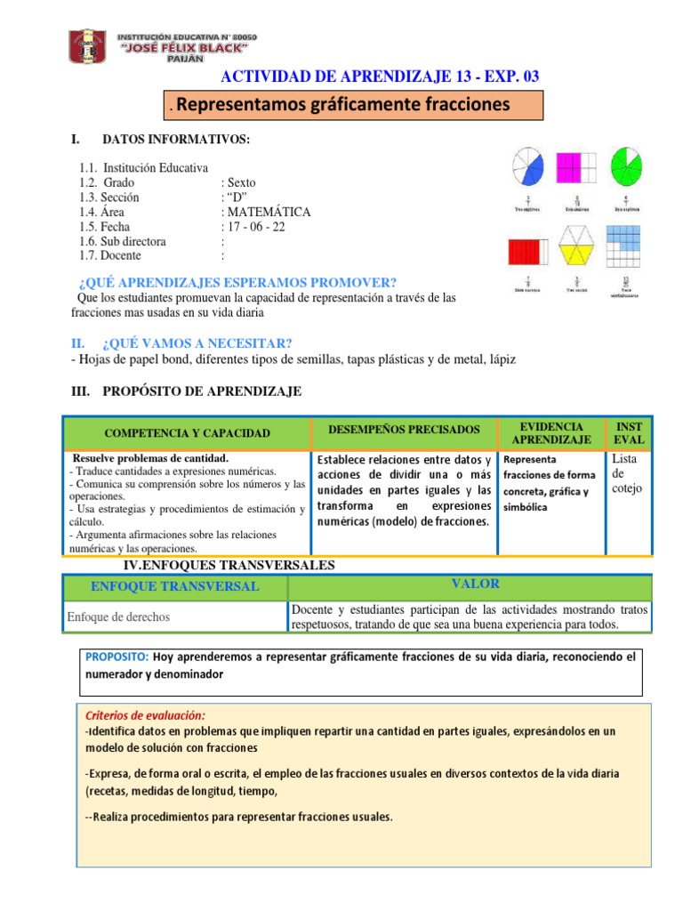 A ACTIVIDAD N°13 MAT Representamos Gráficamente Fracciones 17-06-2022 | PDF