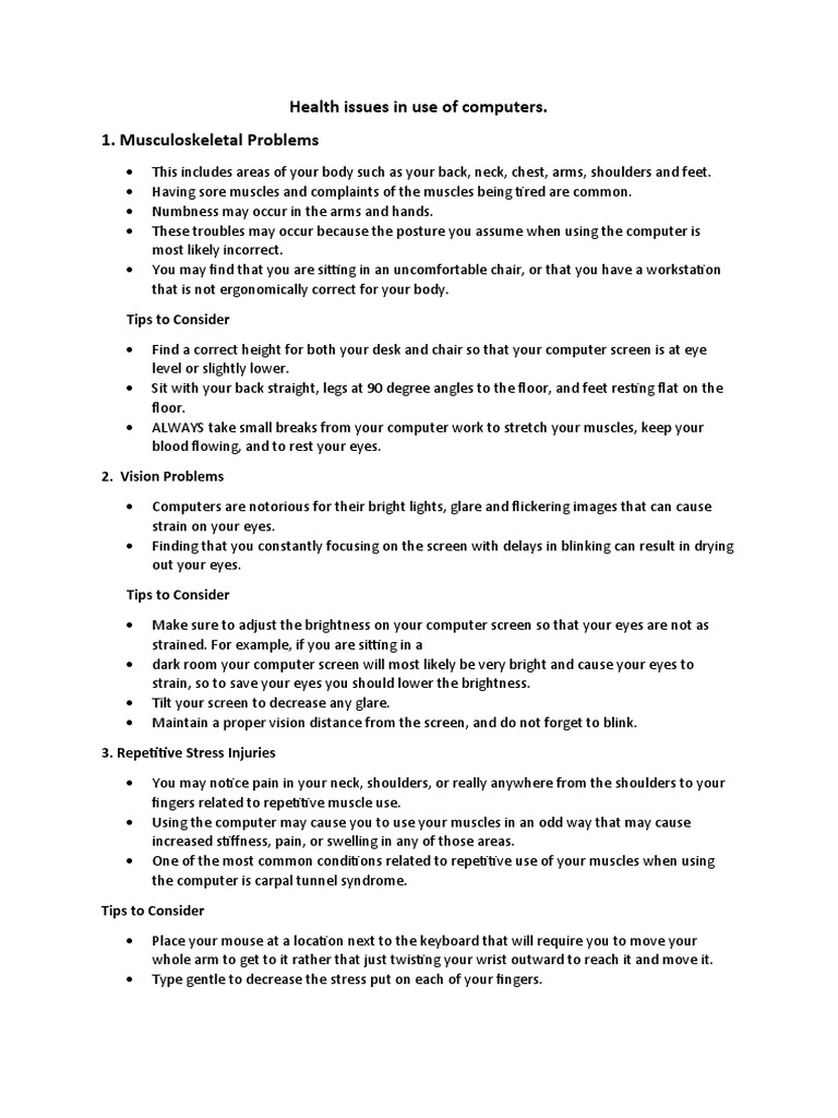 Health Risks of Computer Use Explained | PDF | Medicine | Medical ...