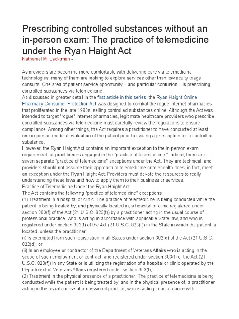 Prescribing Controlled Substances Without An InPerson Exam The