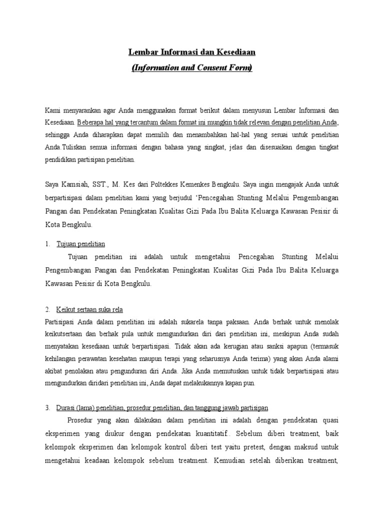 Formulir Kesediaan Penelitian Stunting | PDF