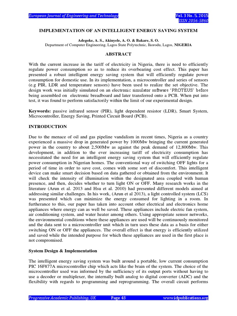 Implementation of An Intelligent Energy Saving System | PDF ...