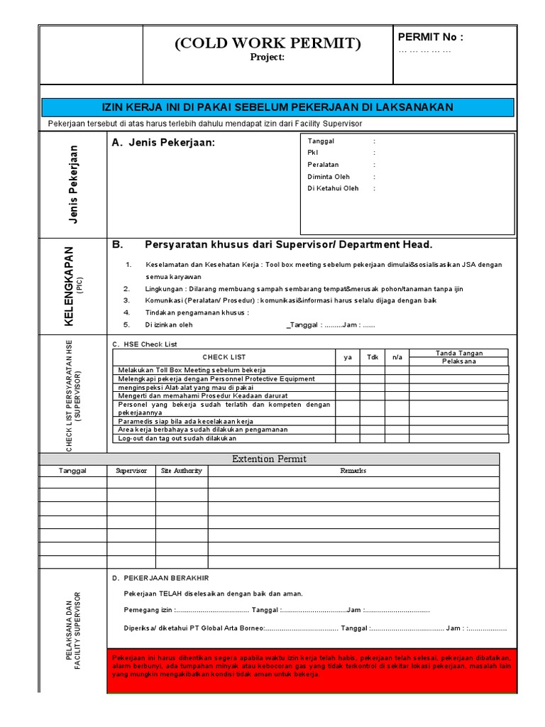 WORK PERMIT Form Kosong | PDF