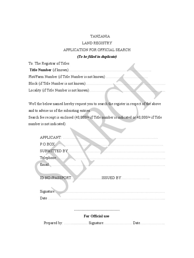 Official Search Application Form Tanzania | PDF | Law